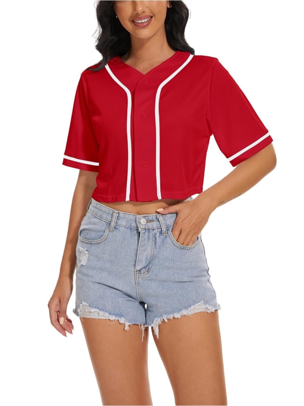 ❤️ Red Baseball-Inspired Button Front Jersey